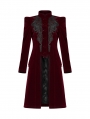 Dark Red Vintage Gothic Velvet Mid Length Tail Coat for Women