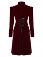 Dark Red Vintage Gothic Velvet Mid Length Tail Coat for Women