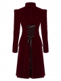 Dark Red Vintage Gothic Velvet Mid Length Tail Coat for Women