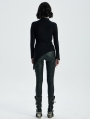 Black Gothic Daily Wear Long Sleeve Asymmetric T-Shirt for Women