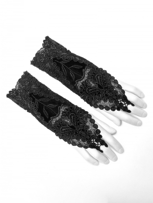 Black Gothic Velvet Lace Gloves for Women