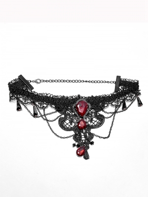 Black Lace Gothic Gem Necklace for Women