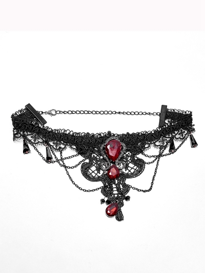 Black Lace Gothic Gem Necklace for Women