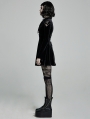 Black Cute Gothic Velvet Long Sleeve Daily Wear Short Dress