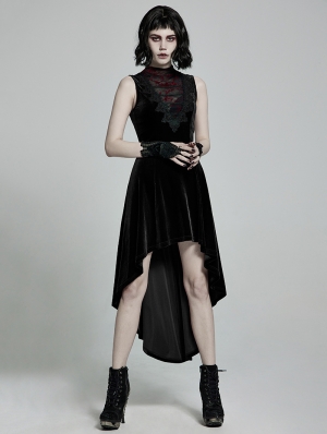 Black Retro Gothic Sexy Velvet High-Low Sleeveless Dress