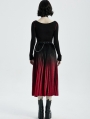 Black and Red Gothic Punk Velvet Pleated Daily Wear Long Skirt