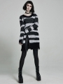 Black and White Stripe Gothic Pullover Daily Wear Sweater for Women