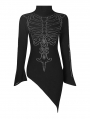 Black Gothic Bone Pattern Asymmetric Daily Wear Sweater for Women