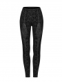 Black Retro Gothic Flower Velvet Long Leggings For Women