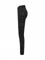Black Retro Gothic Flower Velvet Long Leggings For Women