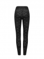 Black Retro Gothic Flower Velvet Long Leggings For Women