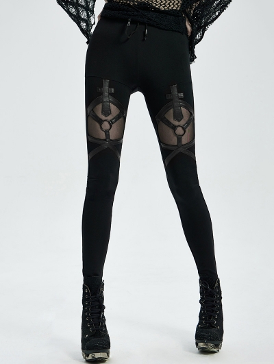 Black Gothic Punk Long Leggings for Women