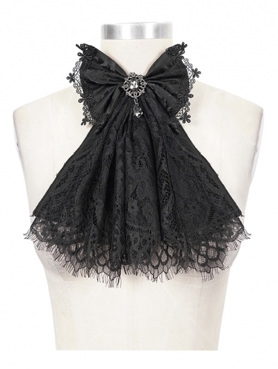 Black Vintage Gothic Lace Pendant Bowtie for Women