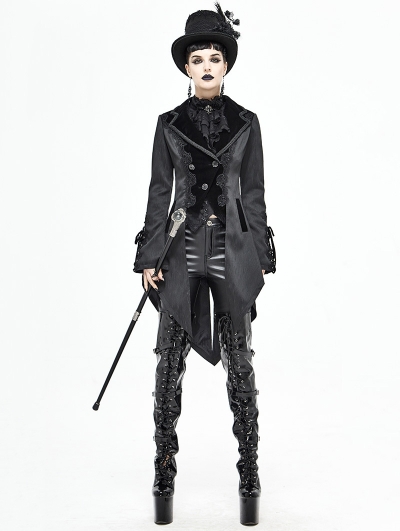 Black Vintage Gothic Party Swallow Tail Coat for Women