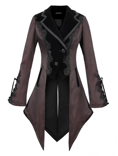 Red Vintage Gothic Party Swallow Tail Coat for Women - Devilnight.co.uk