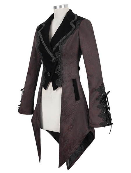 Red Vintage Gothic Party Swallow Tail Coat for Women - Devilnight.co.uk