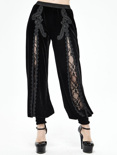 Black Vintage Gothic Velvet Daily Wear Long Pants for Women
