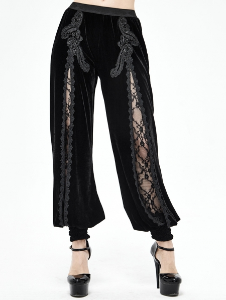 Black Vintage Gothic Velvet Daily Wear Long Pants for Women ...