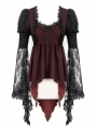 Red and Black Vintage Gothic Victorian Long Sleeve Irregular Shirt for Women