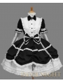 Black and White Long Detachable Sleeves Bow Sweet Gothic Lolita Dress 