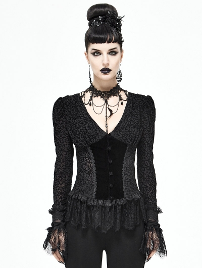 Black Vintage Elegant Gothic Sexy Long Sleeve Shirt for Women