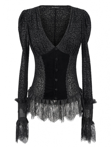 Black Vintage Elegant Gothic Sexy Long Sleeve Shirt for Women ...