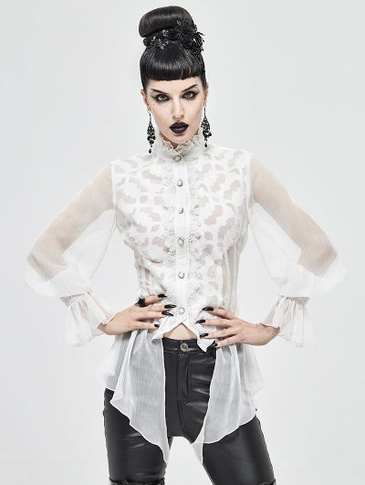 White Vintage Gothic Sexy Chiffon Long Sleeve Shirt for Women