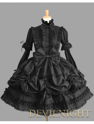 Black Long Detachable Sleeves Bow Sweet Gothic Lolita Dress 