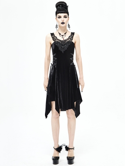 Black Gothic Velvet Sleeveless Short Irregular Dress