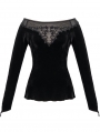 Black Gothic Sexy Velvet Off-the-Shoulder Long Sleeve Top for Women