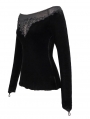 Black Gothic Sexy Velvet Off-the-Shoulder Long Sleeve Top for Women