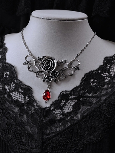 Vintage Gothic Rose Vines Pendant Necklace