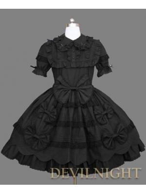 Black Short Sleeves Sweet Bow Gothic Lolita Dress