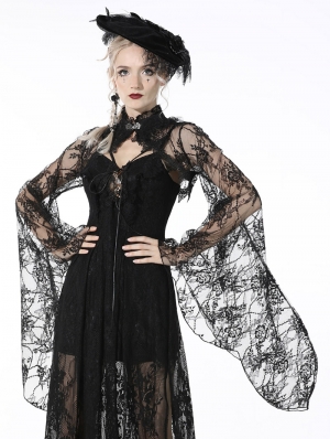 Black Gothic Lace Bell Sleeves Cape for Women