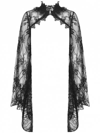 Black Gothic Lace Bell Sleeves Cape for Women