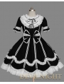 Black and White Short Sleeves Ribbon Bow Sweet Gothic Lolita Dress