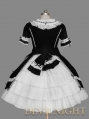 Black and White Short Sleeves Ribbon Bow Sweet Gothic Lolita Dress