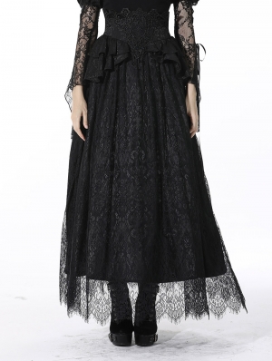 Black Gothic Jacquard Lace Empire Waist Long Party Skirt