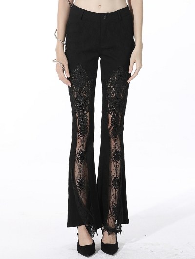Black Sexy Gothic Lace Daily Wear Long Bell Trousers for Women