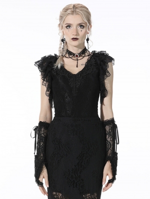 Black Gothic Lace Short Sleeves Daily Wear Top for Women