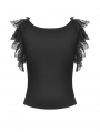 Black Gothic Lace Short Sleeves Daily Wear Top for Women