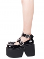 Black Gothic Punk Rivet Cross PU Leather High Heel Platform Shoes