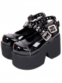 Black Gothic Punk Belt Zipper PU Leather High Heel Platform Shoes