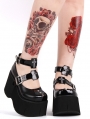 Black Gothic Punk Rivet Cross PU Leather High Heel Platform Shoes