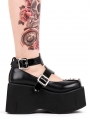 Black Gothic Punk Rivet Cross PU Leather High Heel Platform Shoes