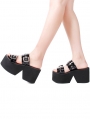 Black Gothic Punk PU Leather High Heel Platform Slippers Sandals