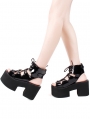 Black Gothic PU Leather Lace-up High Heel Platform Sandals