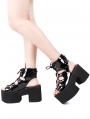 Black Gothic PU Leather Lace-up High Heel Platform Sandals