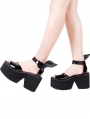 Black Gothic Wings PU Leather High Heel Platform Sandals