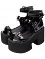 Black Gothic Punk PU Leather High Heel Platform Sandals